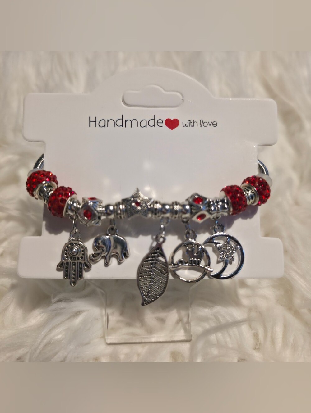 Handmade Red and Silver Charm Bracelet